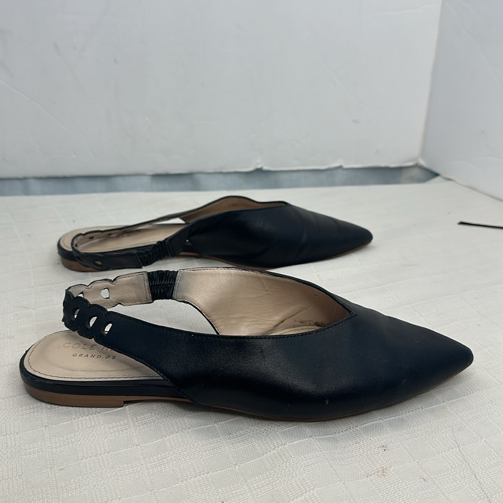 Cole Haan Merrit Leather Slingback Pointed Toe Flats in Black - Picture 2 of 9